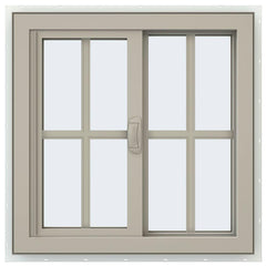 36x36 35.5x35.5 Vinyl Sliding Window Bronze Color With Colonial Grids Grilles