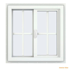 24x24 Bronze Color Vinyl Sliding Window With Colonial Grids Grilles