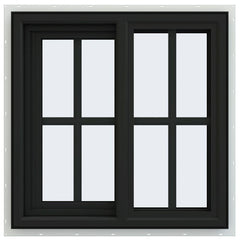 24x24 Bronze Color Vinyl Sliding Window With Colonial Grids Grilles