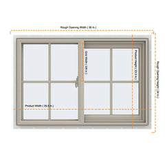 36x24 35.5x23.5 Bronze Vinyl Sliding Window With Colonial Grids Grilles