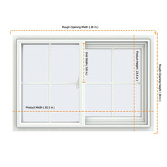 36x24 35.5x23.5 White Vinyl Sliding Window With Colonial Grids Grilles