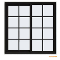 46x46 Black Color Vinyl Aluminum PVC Sliding Window With Colonial Grids Grilles