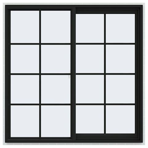 48x48 Vinyl Sliding Window Black With Colonial Grids Grilles