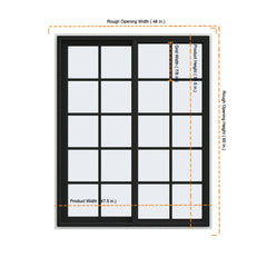 48x60 Black Vinyl Sliding Window With Colonial Grids Grilles
