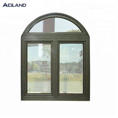 Aluminium wooden color top arched casement windows good quality with tempered glass on China WDMA