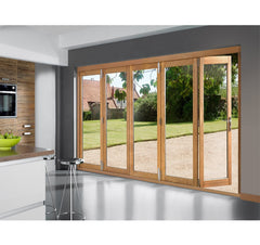 Cheap Aluminum Tempered Glass Wood Color Sliding Folding Door For Sale on China WDMA