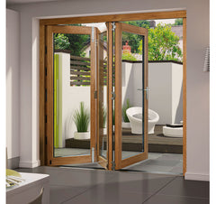 Cheap Aluminum Tempered Glass Wood Color Sliding Folding Door For Sale on China WDMA
