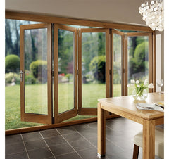 Cheap Aluminum Tempered Glass Wood Color Sliding Folding Door For Sale on China WDMA