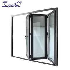 Custom size aluminium frame bi-folding door with three panels with built-in blind retractable flyscreen available on China WDMA