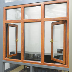 High quality wooden color German brand hardware Aluminum casement window & door double glazed on China WDMA
