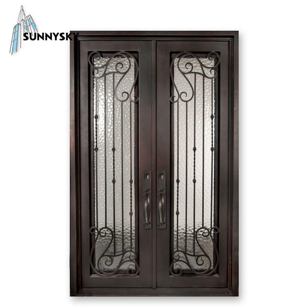 New entry modern operable double glass window wrought iron door design for home on China WDMA