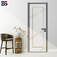 Simple Modern design Light Luxury Interior Solid Oak wooden door with metal strip/copper strip painted thin Frame on China WDMA