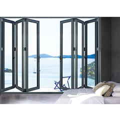 Wooden color powder coated toughened glass bi fold glass doors on China WDMA