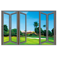 Wooden color powder coated toughened glass bi fold glass doors on China WDMA