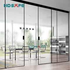 customized tempered glass soft closing black metal narrow frame synchronized sliding door on China WDMA