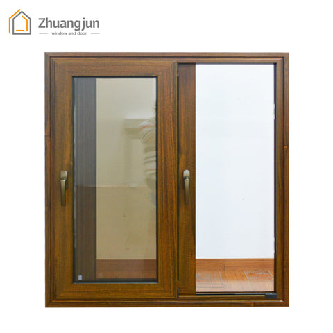 retro style wood color balcony aluminum sliding window on China WDMA