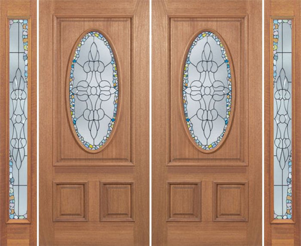 WDMA 100x80 Door (8ft4in by 6ft8in) Exterior Mahogany Maryvale Double Door/2side w/ Tiffany Glass 1