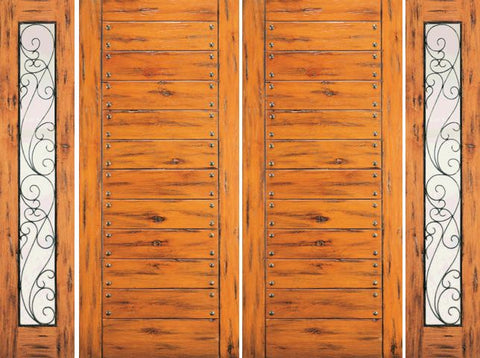 WDMA 100x80 Door (8ft4in by 6ft8in) Exterior Knotty Alder Double Door with Two Sidelights Entry Flush 1