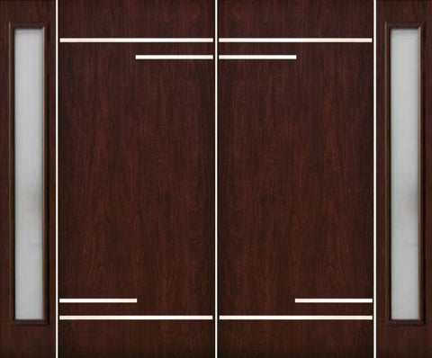 WDMA 100x80 Door (8ft4in by 6ft8in) Exterior Cherry Contemporary Stainless Steel Bars Double Fiberglass Entry Door Sidelights FC674SS 1