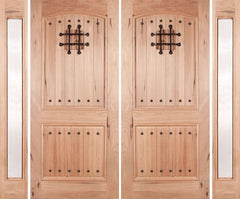 WDMA 108x80 Door (9ft by 6ft8in) Exterior Walnut Rustica Double Door/2side Clear Glass with Speakeasy 1
