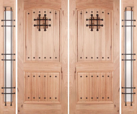 WDMA 108x80 Door (9ft by 6ft8in) Exterior Walnut Rustica Double Door/2side Clear Glass and Cage with Speakeasy 1