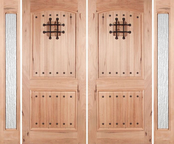 WDMA 108x80 Door (9ft by 6ft8in) Exterior Walnut Rustica Double Door/2side Rain Glass with Speakeasy 1