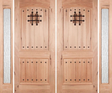 WDMA 108x80 Door (9ft by 6ft8in) Exterior Walnut Rustica Double Door/2side Rain Glass with Speakeasy 1