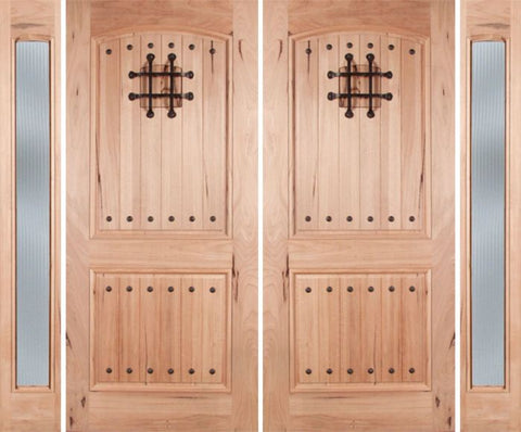 WDMA 108x80 Door (9ft by 6ft8in) Exterior Walnut Rustica Double Door/2side Reed Glass with Speakeasy 1