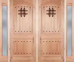 WDMA 108x80 Door (9ft by 6ft8in) Exterior Walnut Rustica Double Door/2side Reed Glass with Speakeasy 1