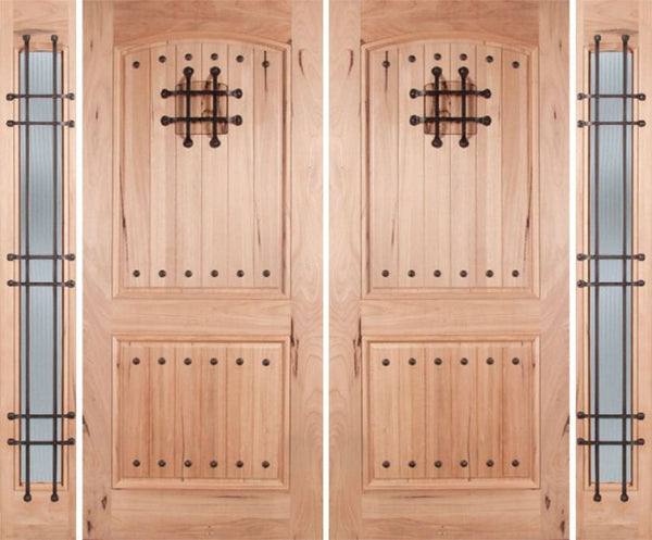 WDMA 108x80 Door (9ft by 6ft8in) Exterior Walnut Rustica Double Door/2side Reed Glass and Cage with Speakeasy 1