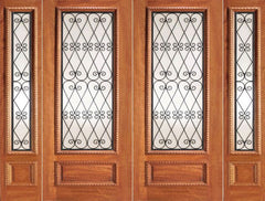 WDMA 108x84 Door (9ft by 7ft) Exterior Mahogany Scrollwork Ironwork Glass Double Door Two Sidelights 1