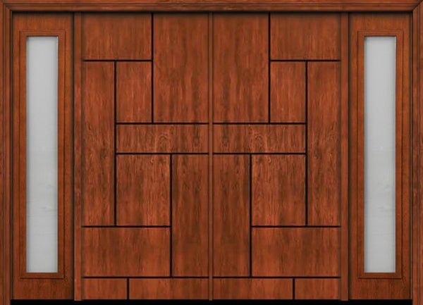 WDMA 112x80 Door (9ft4in by 6ft8in) Exterior Cherry Contemporary Lines Groove Double Entry Door Sidelights 1