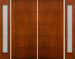 WDMA 112x80 Door (9ft4in by 6ft8in) Exterior Cherry Contemporary Lines Single Vertical Grooves Double Entry Door Sidelights 1