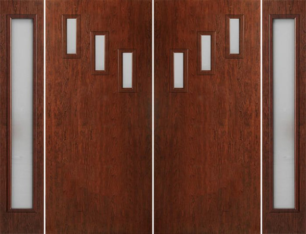 WDMA 112x80 Door (9ft4in by 6ft8in) Exterior Cherry Contemporary Modern 3 Lite Double Entry Door Sidelights FC513 1