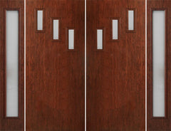WDMA 112x80 Door (9ft4in by 6ft8in) Exterior Cherry Contemporary Modern 3 Lite Double Entry Door Sidelights FC513 1