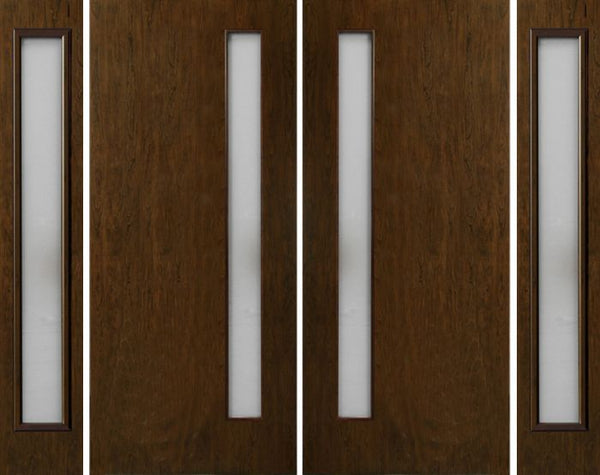 WDMA 112x80 Door (9ft4in by 6ft8in) Exterior Cherry Contemporary One Vertical Lite Double Entry Door Sidelights 1