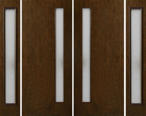 WDMA 112x80 Door (9ft4in by 6ft8in) Exterior Cherry Contemporary One Vertical Lite Double Entry Door Sidelights 1