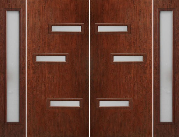 WDMA 112x80 Door (9ft4in by 6ft8in) Exterior Cherry Contemporary Modern 3 Lite Double Entry Door Sidelights FC552 1