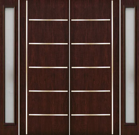 WDMA 112x96 Door (9ft4in by 8ft) Exterior Cherry 96in Contemporary Stainless Steel Bars Double Fiberglass Entry Door Sidelights FC876SS 1
