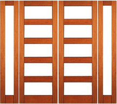 WDMA 132x80 Door (11ft by 6ft8in) Exterior Mahogany Contemporary Double and two sidelies Door Clear Low-E Glass 1