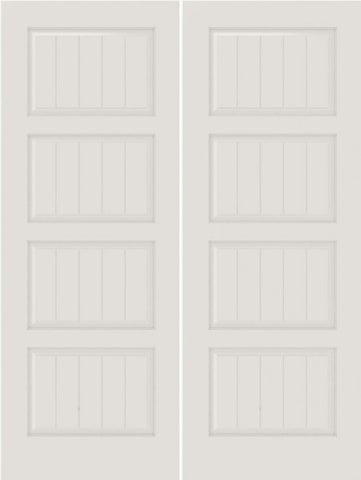 WDMA 20x80 Door (1ft8in by 6ft8in) Interior Barn Smooth SV4100 MDF PLANK/V-GROOVE 4 Panel Double Door 1