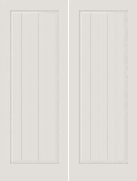 WDMA 20x80 Door (1ft8in by 6ft8in) Interior Swing Smooth SV1010 MDF PLANK/V-GROOVE 1 Panel Double Door 1