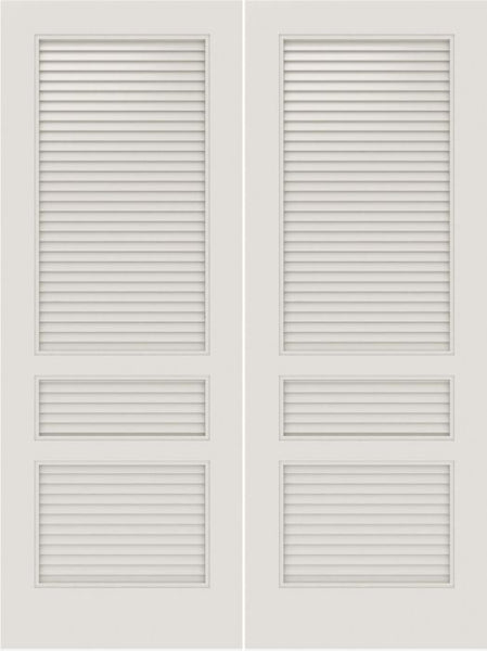 WDMA 20x80 Door (1ft8in by 6ft8in) Interior Swing Smooth SL-3010-LVRL MDF 3 Panel Vented Louver Double Door 1