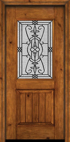 WDMA 30x80 Door (2ft6in by 6ft8in) Exterior Knotty Alder Alder Rustic V-Grooved Panel 1/2 Lite Single Entry Door Jacinto Glass 1