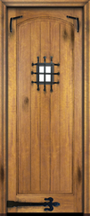 WDMA 34x78 Door (2ft10in by 6ft6in) Exterior Barn Mahogany Arch Panel V-Grooved Plank Rustic-Old World or Interior Single Door with Speakeasy Straps and Corner Straps 2