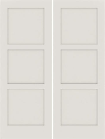 WDMA 36x96 Door (3ft by 8ft) Interior Swing Smooth 96in Primed 3 Panel Shaker Double Door|1-3/8in Thick 1