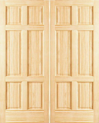 WDMA 36x96 Door (3ft by 8ft) Interior Swing Pine 96in 6 Panel Clear Double Door 1