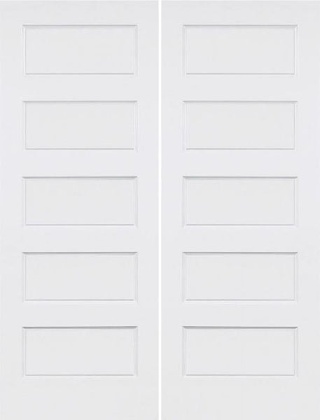 WDMA 40x80 Door (3ft4in by 6ft8in) Interior Swing Smooth 80in Conmore 5 Panel Shaker Hollow Core Double Door|1-3/8in Thick 1