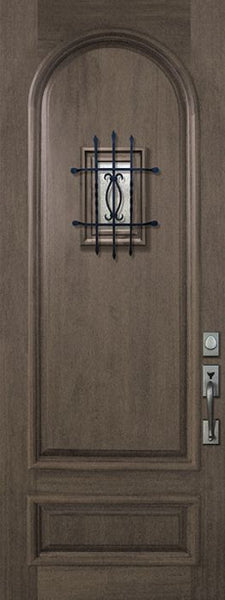 WDMA 42x96 Door (3ft6in by 8ft) Exterior Mahogany 42in x 96in Radius 2 Panel Portobello Door with Speakeasy 1