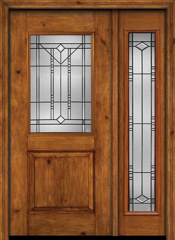WDMA 44x80 Door (3ft8in by 6ft8in) Exterior Cherry Alder Rustic Plain Panel 1/2 Lite Single Entry Door Sidelight Full Lite Riverwood Glass 1